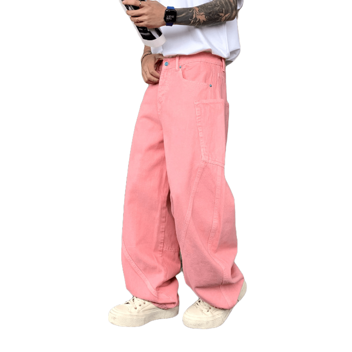 Pink Loose Fit Washed Basic Jeans