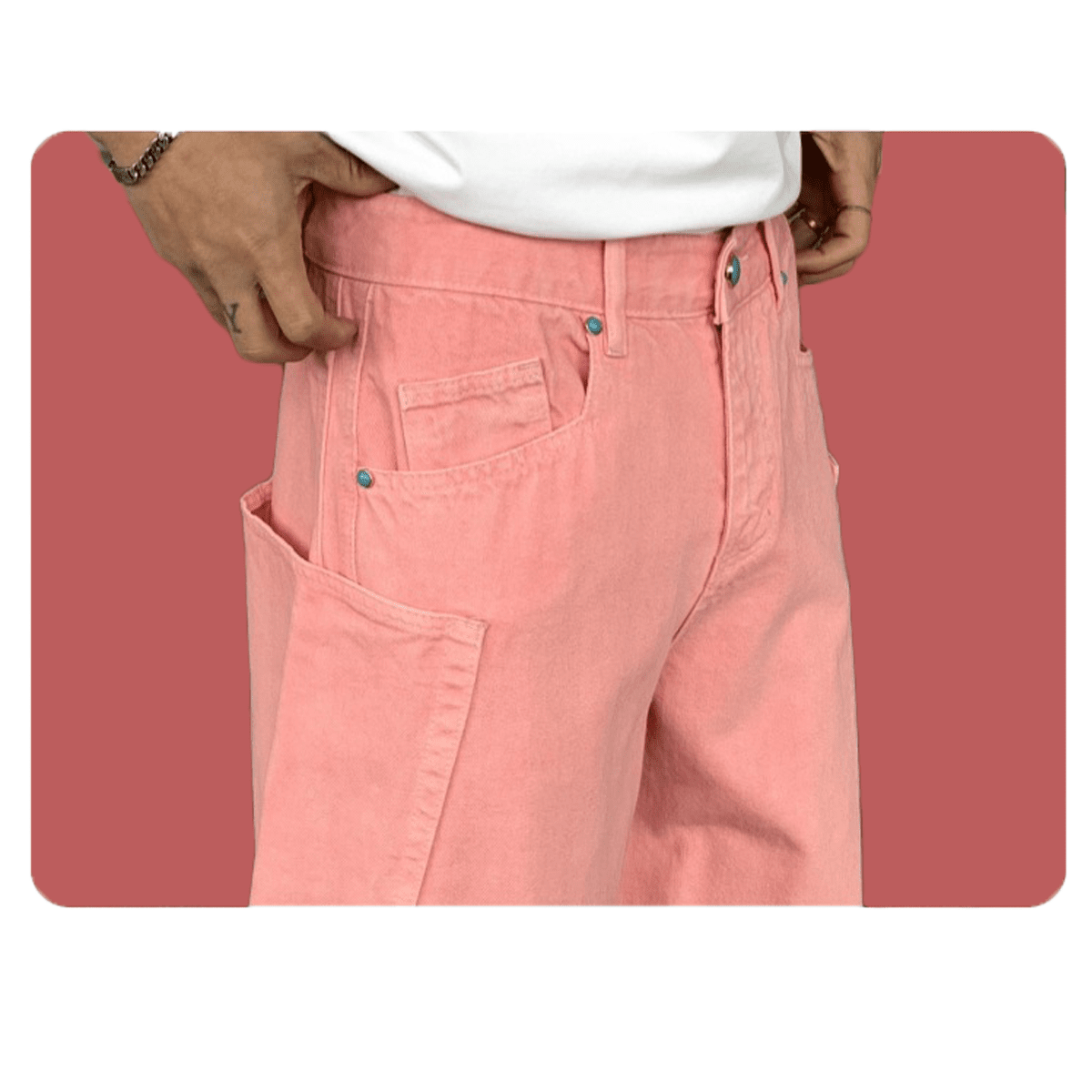 Pink Loose Fit Washed Basic Jeans